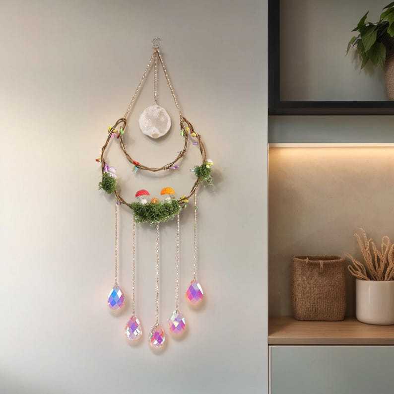 Crystal Suncatcher Mushroom Fairy Garden Rainbow Maker Window Decor