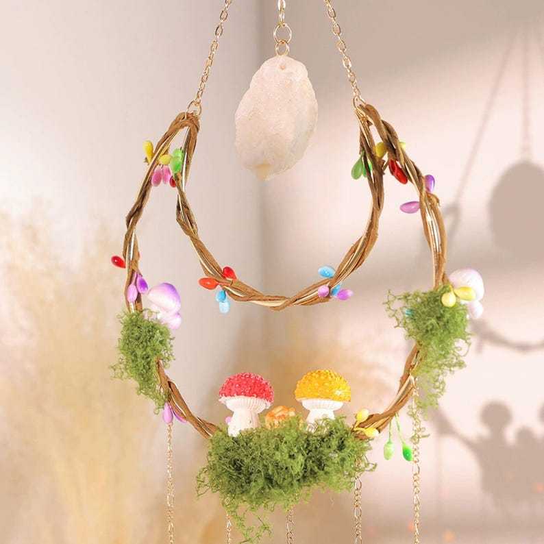 Crystal Suncatcher Mushroom Fairy Garden Rainbow Maker Window Decor