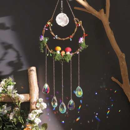 Crystal Suncatcher Mushroom Fairy Garden Rainbow Maker Window Decor