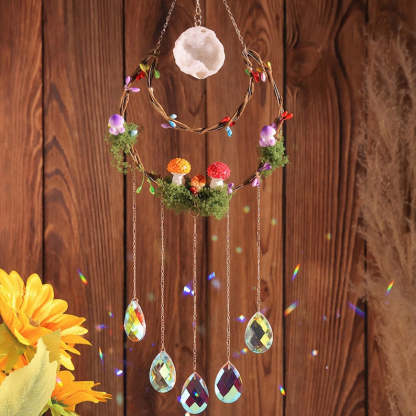 Crystal Suncatcher Mushroom Fairy Garden Rainbow Maker Window Decor