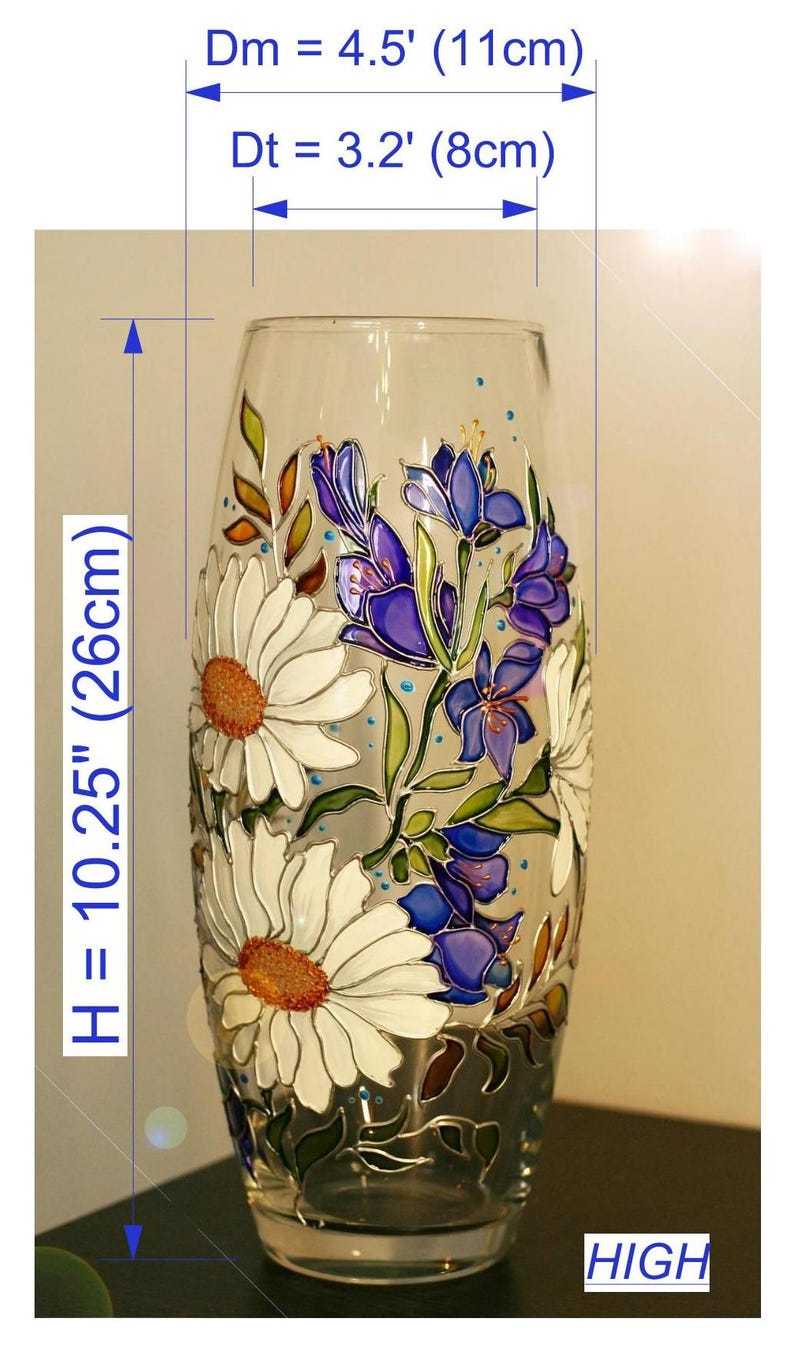 Vase with bells and daisies Stained glass hand painted vase Wildflowers handpainted personalized glass vase Original mother day gift