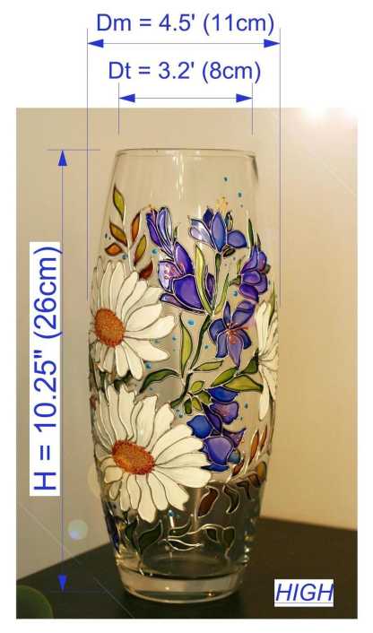 Vase with bells and daisies Stained glass hand painted vase Wildflowers handpainted personalized glass vase Original mother day gift