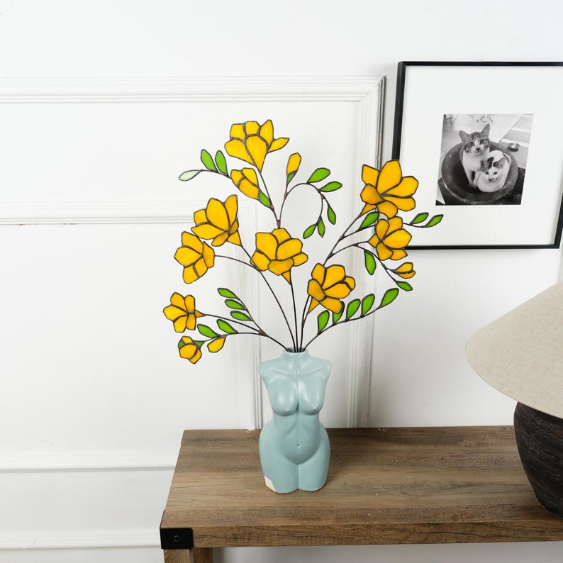 Stained Glass Freesia Flower Bouquet, Floral Home Style Decor