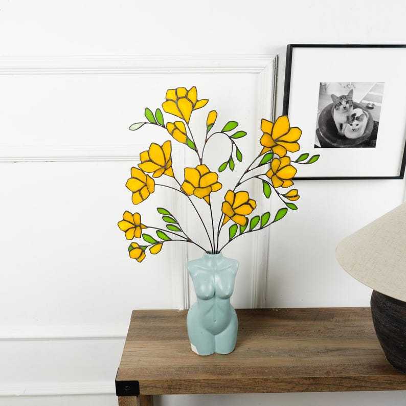 Stained Glass Freesia Flower Bouquet, Floral Home Style Decor