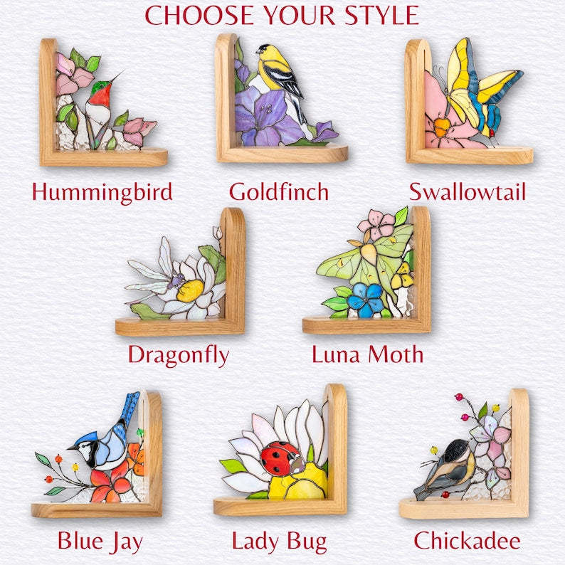 Dragonfly Stained Glass Panel Godmother Gift Book Ends Stained Glass Butterfly Artwork Insect Ornament Stained Glass Butterfly Suncatcher