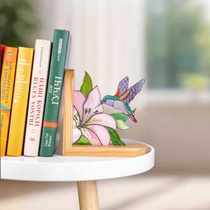 Hummingbird Stained Glass Bookends, Bird Ornament Shelf Decor