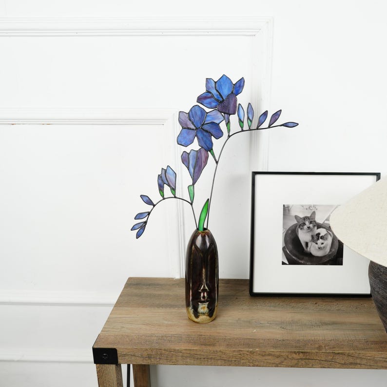 Stained Glass Freesia Flower Bouquet, Copper Floral Home Decor