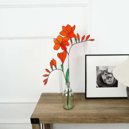 Stained Glass Freesia Flower Bouquet, Copper Floral Home Decor