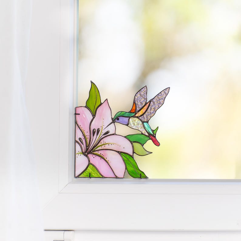 Hummingbird Stained Glass Bookends, Bird Ornament Shelf Decor