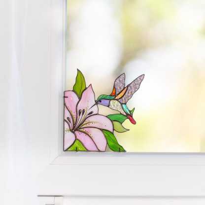 Hummingbird Stained Glass Bookends, Bird Ornament Shelf Decor