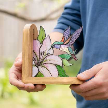 Hummingbird Stained Glass Bookends, Bird Ornament Shelf Decor