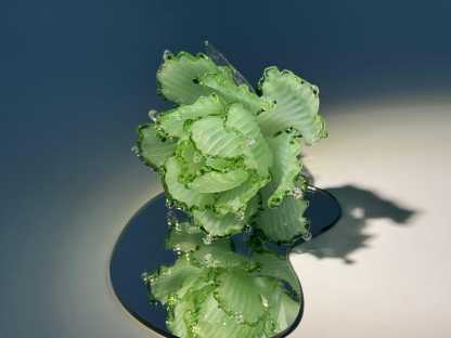 Green Ruffle Glass Flower Sculpture, Emerald Bloom Botanical Decor