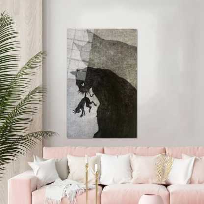 Cat and Mouse Tempered Glass Art: Whimsical Animal Wall Decor