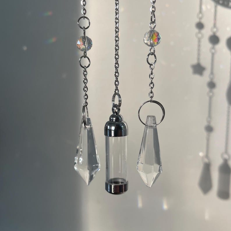 Crystal Suncatcher Silver Urn Memorial Rainbow Moon Star Keepsake