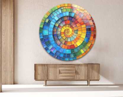 Rainbow Spiral Mosaic Glass Wall Art – Modern Statement
