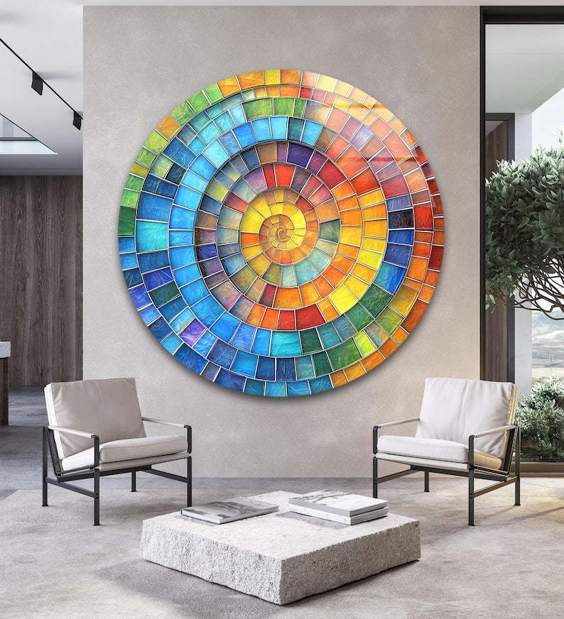 Rainbow Spiral Mosaic Glass Wall Art – Modern Statement