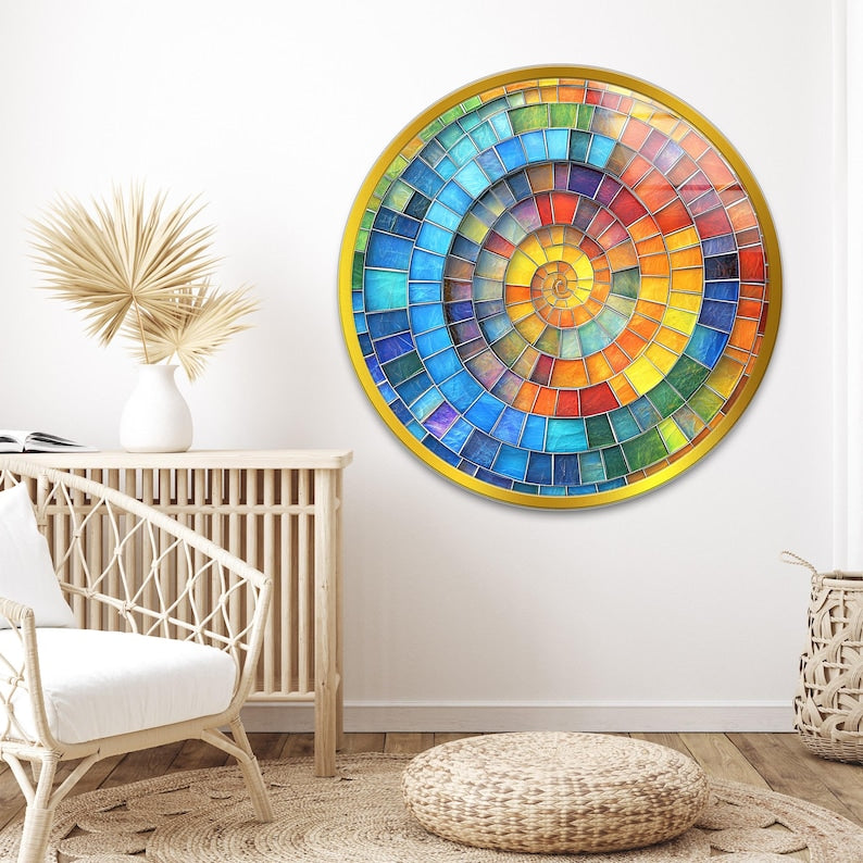 Rainbow Spiral Mosaic Glass Wall Art – Modern Statement