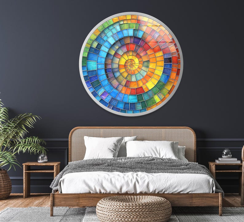 Rainbow Spiral Mosaic Glass Wall Art – Modern Statement