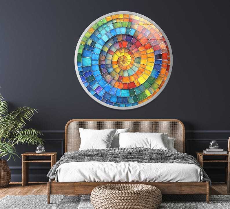 Rainbow Spiral Mosaic Glass Wall Art – Modern Statement