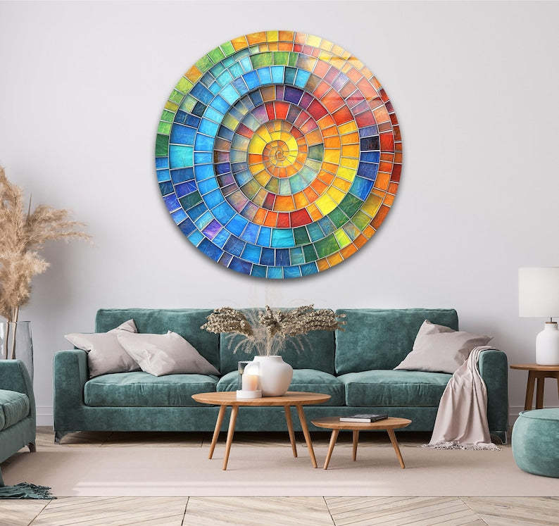 Rainbow Spiral Mosaic Glass Wall Art – Modern Statement