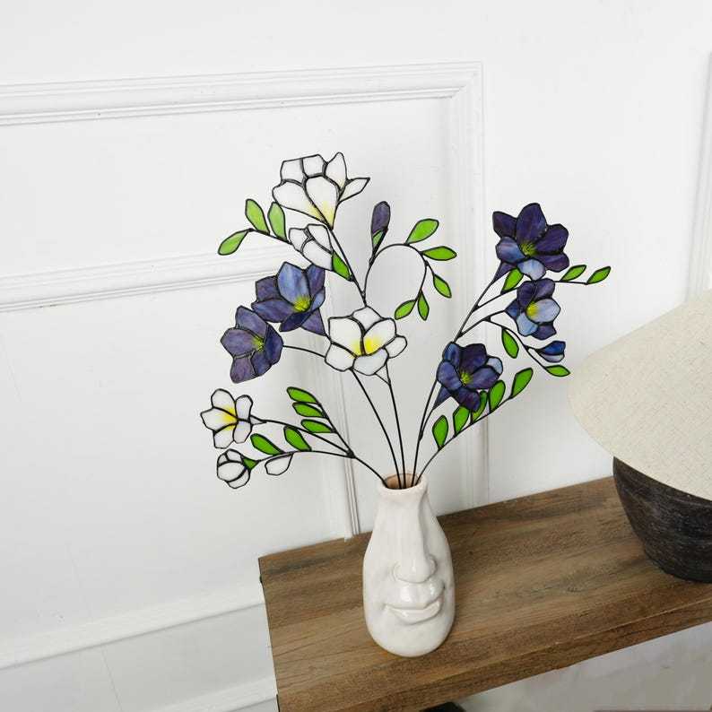 Stained Glass Freesia Flower Bouquet, Floral Home Style Decor
