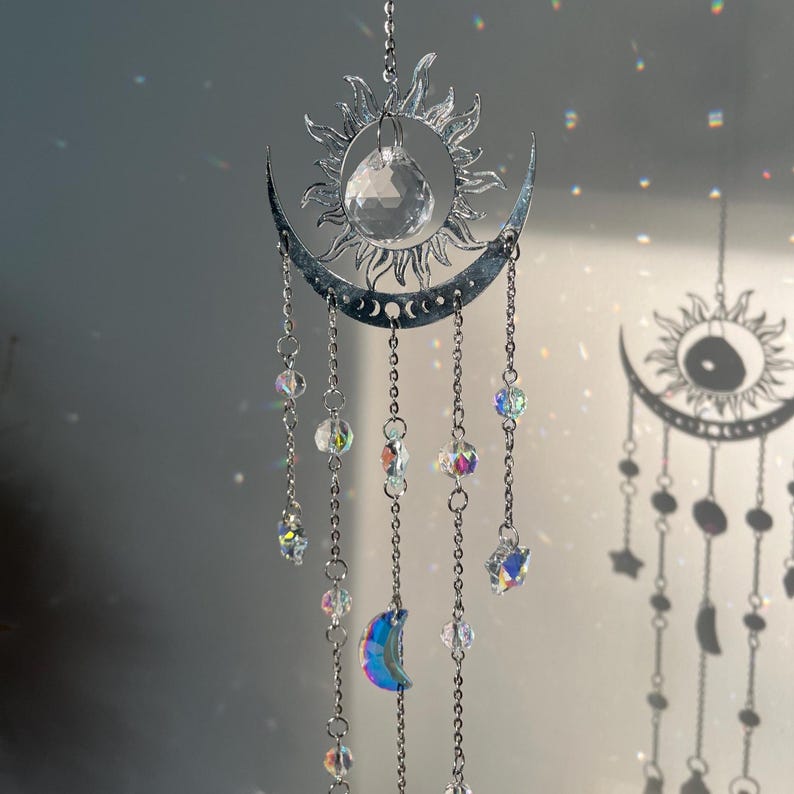 Crystal Suncatcher Silver Urn Memorial Rainbow Moon Star Keepsake