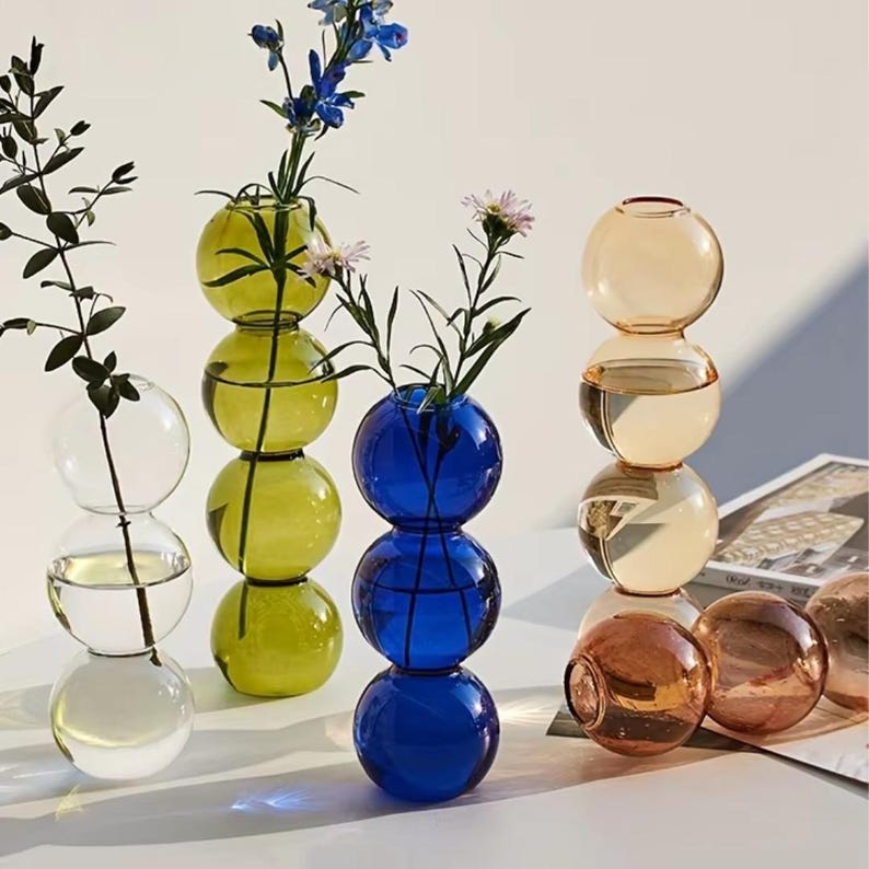 Colourful Glass Bubble Vase Set, Modern Decorative Vases