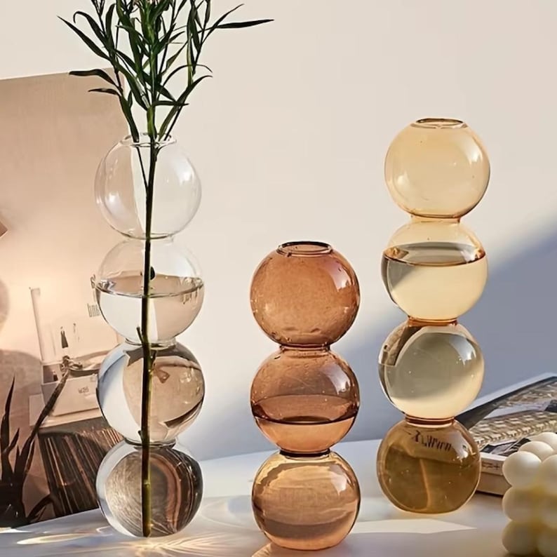 Colourful Glass Bubble Vase Set, Modern Decorative Vases