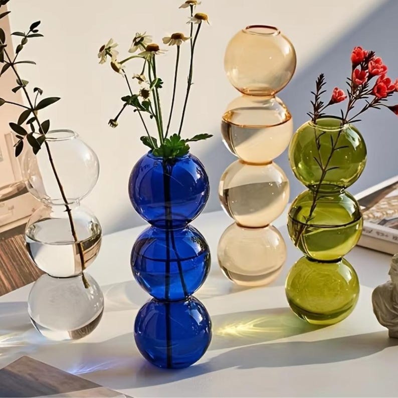 Colourful Glass Bubble Vase Set, Modern Decorative Vases