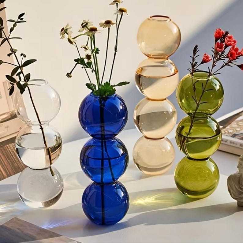 Colourful Glass Bubble Vase Set, Modern Decorative Vases