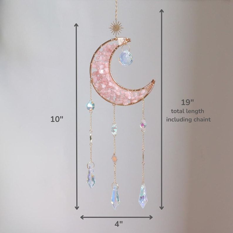 Crystal Suncatcher Moon Hanging Amethyst Rainbow Maker Boho Decor