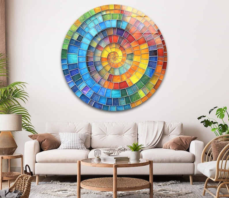 Rainbow Spiral Mosaic Glass Wall Art – Modern Statement
