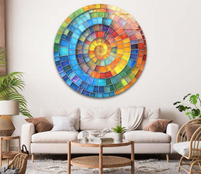 Rainbow Spiral Mosaic Glass Wall Art – Modern Statement