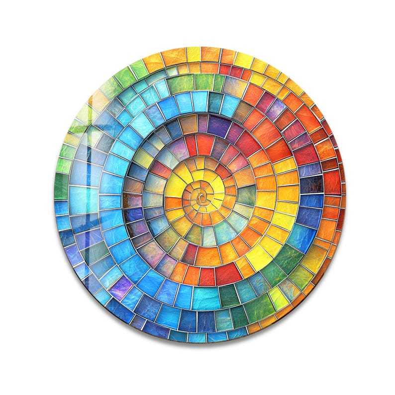 Rainbow Spiral Mosaic Glass Wall Art – Modern Statement