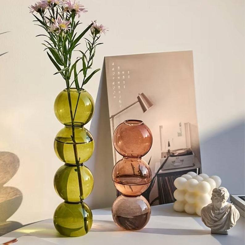Colourful Glass Bubble Vase Set, Modern Decorative Vases