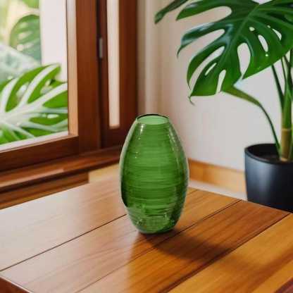 Handblown Green Glass Vase | Ribbed Decorative Vase | Elegant Home Decor | Vases for flowers | Glassware.
