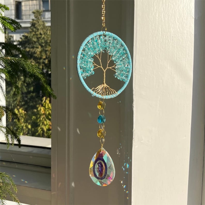 Crystal Suncatcher Tree of Life Wind Chime Rainbow Maker Window Decor