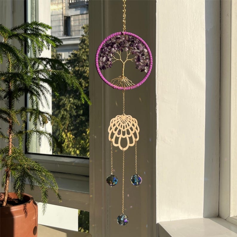 Crystal Suncatcher Tree of Life Wind Chime Rainbow Maker Window Decor