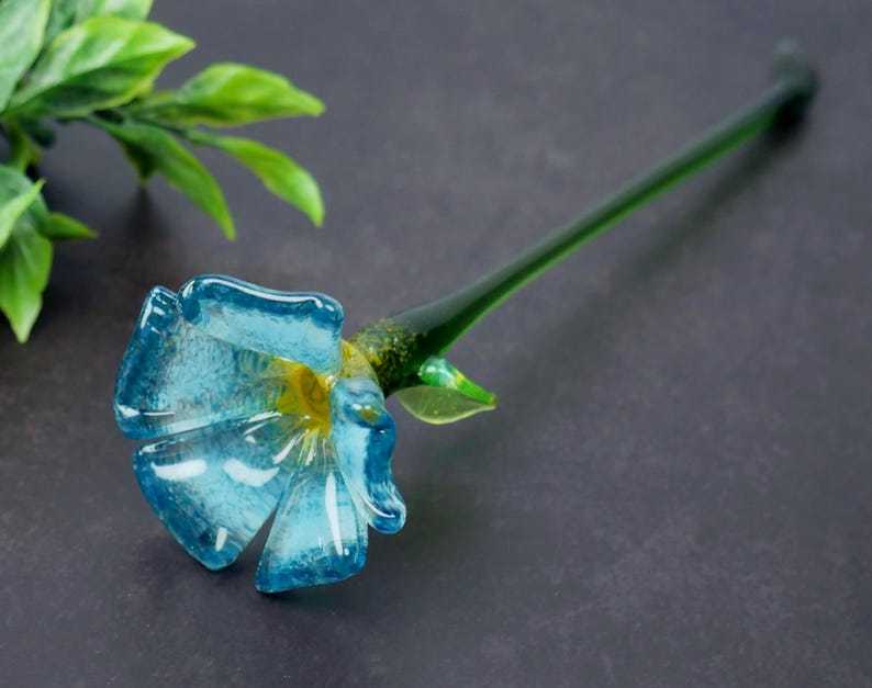 Blown Glass Forget Me Not Flower, Memorial Floral Gift Decor