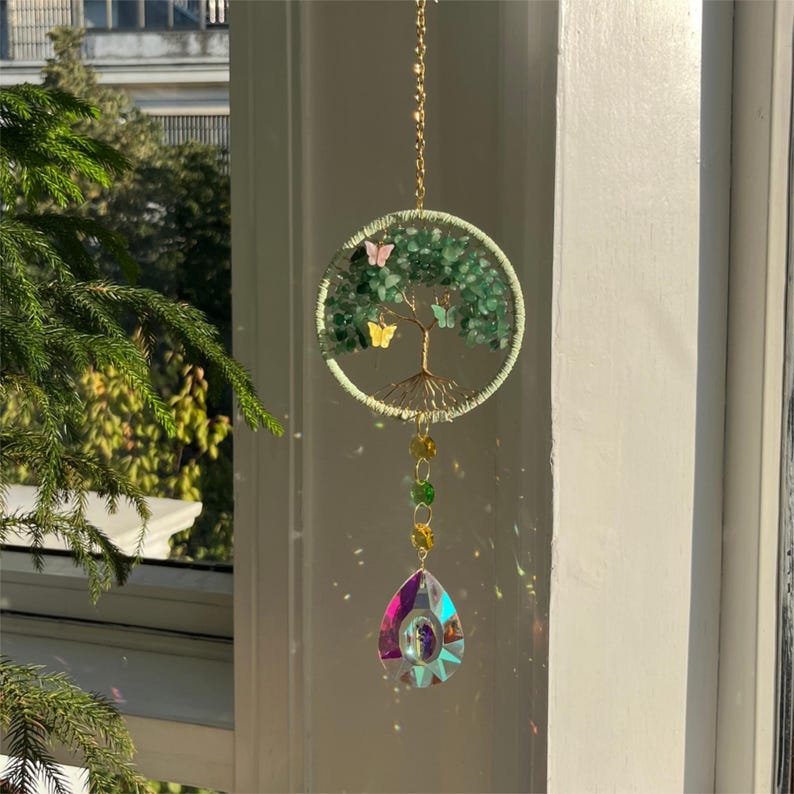 Crystal Suncatcher Tree of Life Wind Chime Rainbow Maker Window Decor