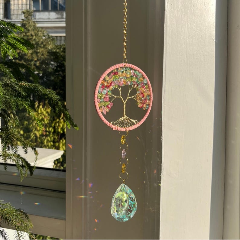 Crystal Suncatcher Tree of Life Wind Chime Rainbow Maker Window Decor