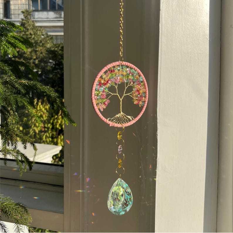 Crystal Suncatcher Tree of Life Wind Chime Rainbow Maker Window Decor