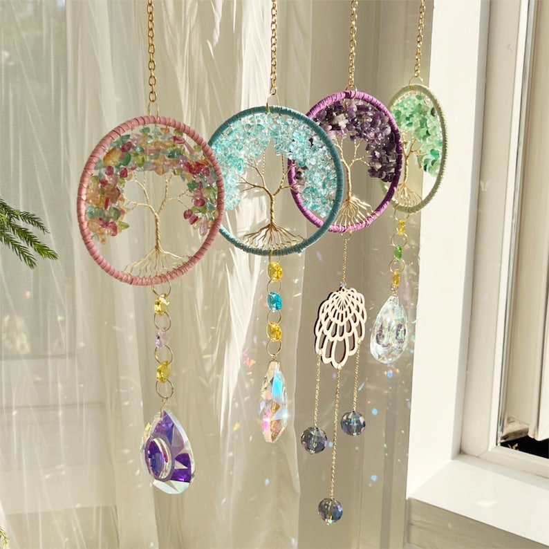 Crystal Suncatcher Tree of Life Wind Chime Rainbow Maker Window Decor