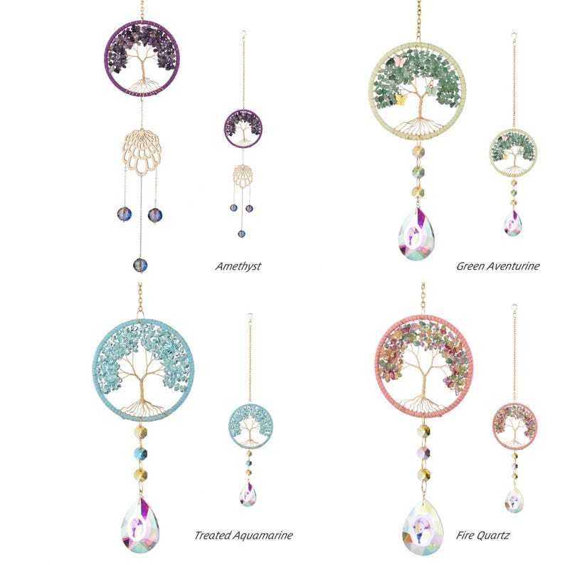 Crystal Suncatcher Tree of Life Wind Chime Rainbow Maker Window Decor