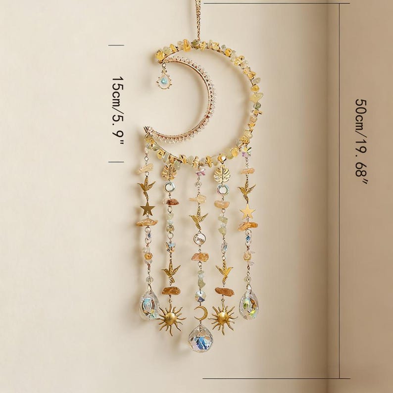 Crystal Suncatcher Crescent Moon Healing Rainbow Maker Boho Decor