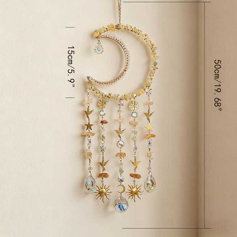 Crystal Suncatcher Crescent Moon Healing Rainbow Maker Boho Decor
