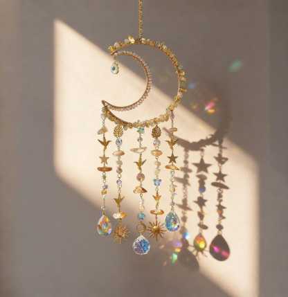 Crystal Suncatcher Crescent Moon Healing Rainbow Maker Boho Decor