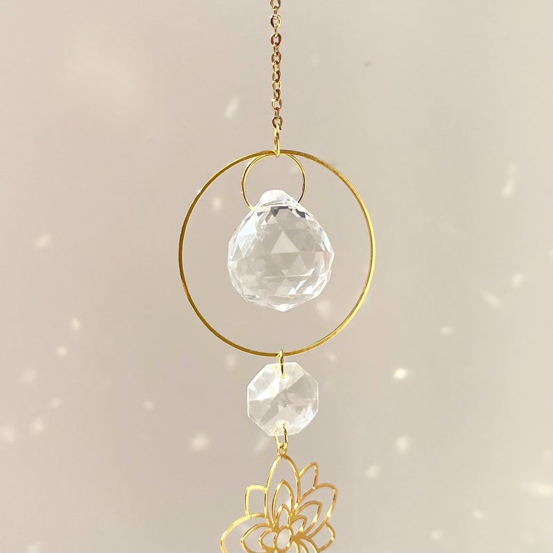 Crystal Suncatcher Flower Charm Rainbow Maker Boho Plant Window Decor