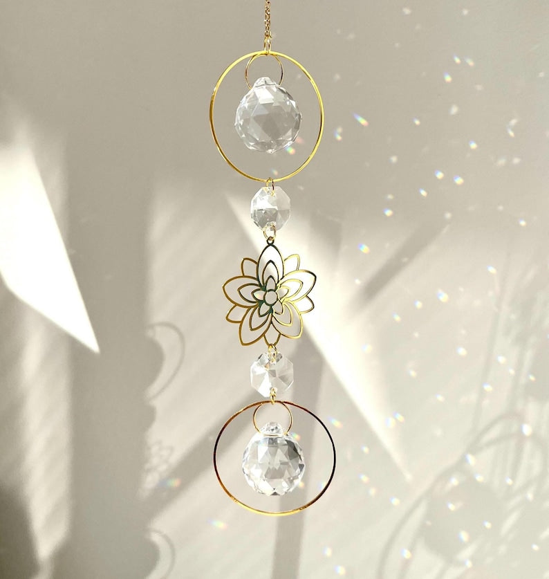 Crystal Suncatcher Flower Charm Rainbow Maker Boho Plant Window Decor