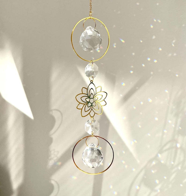 Crystal Suncatcher Flower Charm Rainbow Maker Boho Plant Window Decor